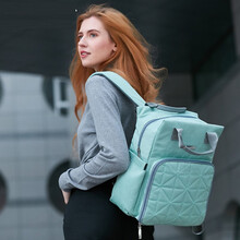 妈咪包妈妈包时尚多功能大容量防水可机洗妈咪包双肩背包母婴外出包 薄荷绿