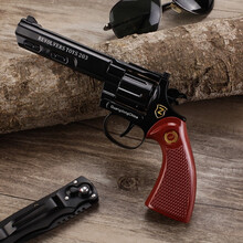 金属砸纸炮枪史密斯左轮手枪洋火子柴枪子炮枪纸泡抢信号枪儿童经典怀旧玩具 左轮枪色