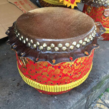 佛山狮鼓 12 14 16 18 20寸牛皮鼓 舞狮南狮醒狮鼓锣鼓龙舟鼓 14寸红色鼓身配鼓棒