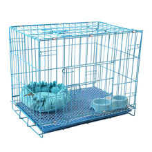 狗笼子泰迪博美等小型犬中型犬狗笼室内带厕所鸡笼兔笼猫笼宠物笼 小号50*35*40(蓝色) 无礼品(含托盘)
