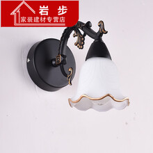 欧式镜前灯化妆间卫生间浴室水雾镜柜led可免打孔镜前灯 木棉花黑色1头+LED灯泡5瓦