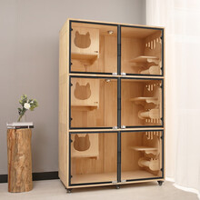 MUYIAO-木艺奥 猫别墅实木笼豪华猫舍猫房子宠物家具繁育展示柜大型双层多层猫咪公寓猫屋木制猫柜子 G款180*116*58(包安装) 烤漆