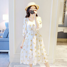 孕妇装夏天连衣裙夏季外出时尚辣妈裙子外穿大码产后洋气孕妇裙子夏装上衣孕妈装 白底花色 2XL