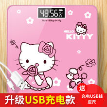 充电电子体重秤精准家用健康称测人体仪成人秤小型可爱女小巧称重 萌萌猫26*26 USB充电款