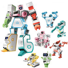 字母变形金刚 变形工程车 造型变形字母变形玩具金刚合体变形勇士小汽车机器人手动模型套装男孩 6合1变形家庭机器人