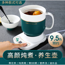 广兴多功能养生壶养生杯陶瓷迷你电炖杯办公室宿舍多功能烧水加热牛奶杯炖汤器煮粥杯小型煎药壶小炖杯 1.0L墨绿杯+底座(单杯)