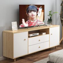 立太 北欧电视柜现代简约地式高柜客厅储物柜卧室家具实木桌腿小户型电视机墙背景边柜组合 B款-140CM橡胶木色+白【店长热荐】