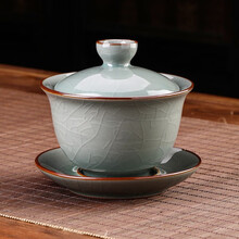 博为 汝窑茶杯盖碗大号单个哥窑开片功夫茶具中式陶瓷泡茶碗 坤器哥窑盖碗