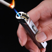 奥麦长条砂轮打火机充气防风打火机充气 直冲猛火固定蓝色火焰金属打火机防风精品个性手感小焊枪带火石