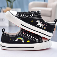 卜丁BUDING女童帆布鞋儿童布鞋2021夏季新款童鞋韩版学生小白鞋春秋一脚蹬休闲女孩鞋子男童板鞋 彩虹马黑 34 内长21/适合脚长20.5cm