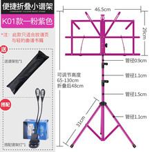 阿萨娜丝（Asanasi）谱架 加粗加厚琴谱台通用音乐谱架可升降小谱架 K01粉紫色小谱架+包+谱台灯
