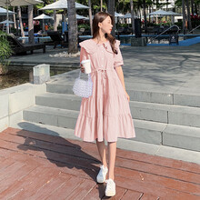 小兀 孕妇装夏装孕妇裙夏季夏天外穿棉麻孕妇连衣裙宽松大码孕妇裙子孕妈装 紫色 M