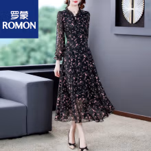 爱心东东	
罗蒙（ROMON）连衣裙女新款雪纺衫长袖2023年春夏季碎花减龄打底长裙子 长款 L 建议85-115斤