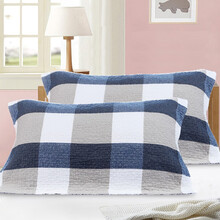 沐凡 纯棉纱布枕巾 全棉加厚透气单人情侣款家用枕头巾 一对2条装 褶皱格蓝 2条装