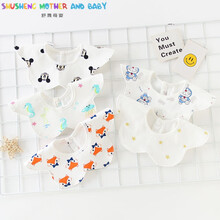 【Evich】口水巾婴儿夏季薄款透气可旋转围嘴防水纯棉超柔夏天宝宝围兜 叮当布兰 纯棉防水5条装