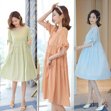 孕妇装夏装时尚潮妈短袖孕妇套装春夏季中长款外穿孕妇裙夏天大码孕妈装宽松舒适孕妇连衣裙子新款 天空蓝 M