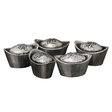 【曲美思】古玩银锭元宝 仿古白铜镀银 福禄寿喜财元宝银锭5个一套家居摆件 福禄寿喜财小元宝