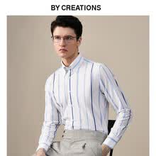 By Creations柏品竹纤维易熨烫易打理条纹衬衫男垂坠有型纽扣领尖领衬衣男 蓝白条纹 38