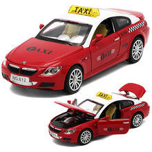 儿童玩具1比32合金汽车模型红旗H7出租车的士宝马甲壳虫出租车教练车声光回力北京出租 男孩玩具 宝马M6 出租车红色