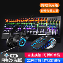狼蛛（AULA）自由之翼机械键盘104键宏编程吃鸡LOL游戏专用网咖电竞电脑外设大手托可拆卸 网吧版黑色混光青轴+游戏鼠标+耳机