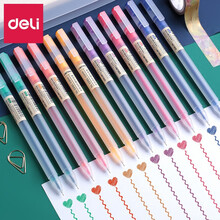 得力彩色中性笔0.5mm水笔全针管莫兰迪色手账专用学生用做笔记画标记勾线韩国少女手帐多色可爱 12支/2蓝+2红+2紫+2橙+2绿+2黄