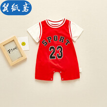 翼纸鸢婴儿夏装运动风球衣宝宝连体衣夏季薄款连体衣新生儿爬服纯棉哈衣 红色 80cm