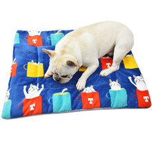 佩迪熊卡通印花狗垫子猫垫子宠物狗狗睡垫被子泰迪比熊猫狗窝垫毛毯小型犬猫咪毛绒垫用品 毛绒垫-茶杯蓝 M-58*38cm（建议15斤内）