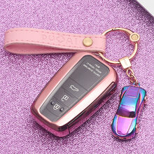 专用丰田钥匙套新卡罗拉雷凌亚洲龙凯美瑞扣RAV4普拉多奕泽包壳女 PC纳米全包款、玫瑰金+皮绳LED灯跑车