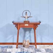 宗木府红木家具缅甸花梨（学名：大果紫檀）条案条桌实木新中式玄关桌供桌佛台香案神台走廊装饰桌端景带抽屉 单抽翘头案：长96*宽38*高92cm