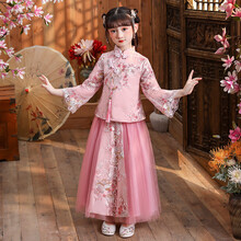 小咔衣浓女童古装汉服儿童超仙宝宝唐装拜年服中国风小女孩加厚春夏装长袖春季服装礼服花童礼服女夏款表演服 粉红色 2024jd 130