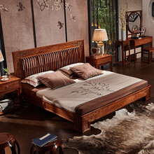 一舍 红木家具非洲花梨（学名：刺猬紫檀）新中式实木床中式仿古卧室家具双人床婚床简约床 1.5M床+两个床头柜