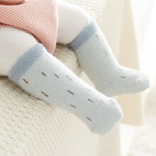 婴儿袜子加绒加厚宝宝袜冬季卡通仿貂绒防滑儿童地板袜保暖新生儿袜 蓝色3双组 M(1-3岁)