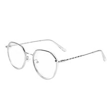 韩版多边形近视眼镜女有度数防蓝光防辐射眼镜框女学生平光镜 灰银框 无度数平光镜【蓝膜】