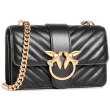 PINKO 品高 女士山羊皮人字纹绗缝燕子包酒神飞鸟包迷你 mini 20FW秋冬款 斜纹 黑色 小号(21*6*12) 1P21TL