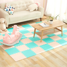 棉觉地垫儿童爬行垫宝宝拼接泡沫垫子爬爬垫加厚安全环保防摔 米色+绿色 30*30*1.0/16片