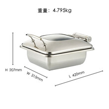 科得半景玻璃盖阻尼缓降式自助方形圆形商用不锈钢餐炉汤炉布菲炉酒店早餐保温炉 方形餐炉炉身(小号）