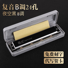 上海品牌国光口琴24孔复音C调初学者A/B/G/D/E/F高级成人专业演奏级限量版学生口吹琴套装乐器 黑色B调+教材