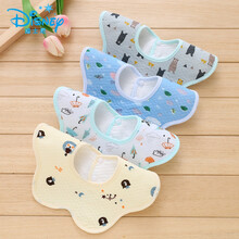 迪士尼自l营新品 婴儿纯棉围嘴口水巾宝宝防水防吐奶围兜新生可爱360度可旋转秋冬 (无花边)男宝四条装图案随机