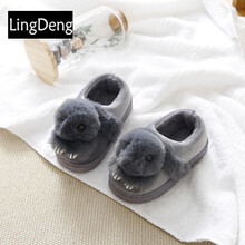 儿童卡通棉拖鞋女全包冬季地板家居保暖防滑月子可爱棉鞋亲子拖鞋 灰色 180(内长17.5CM)