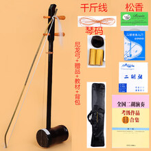 二胡乐器厂家直销仿红木初学者零基础民族成学生花鼓筒 黑色圆筒配尼龙弓教材背包