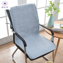 绣球花棉坐垫椅垫靠垫一体四季简约办公室防滑餐椅垫家用带绑带棉麻椅套 简边浅蓝色连体垫 50*135cm