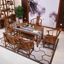 寻古红木家具非洲鸡翅木（学名：非洲崖豆木）茶桌椅组合实木新中式办公室泡茶桌茶台O 158茶桌+卷书椅