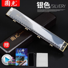 国光半音阶口琴回声囗琴乐器大全高级成人专业上海24孔复音儿童初学者学生用男女调单音乐器大全 纪念款银色