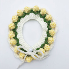 猫咪项圈花朵手工diy毛线针织郁金香花围脖可爱蓝猫英短布偶泰迪 黄色郁金香项圈(成品) S-小型(约25cm)