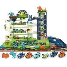 儿童汽车大楼停车场闯关大冒险轨道车赛车益智3-6岁男孩恐龙玩具 恐龙大楼(6车+2恐龙+停车图纸)