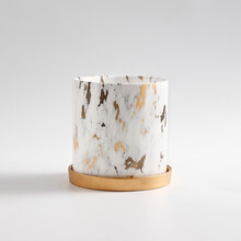 陶瓷花盆大理石纹艺术花盆现代简约北欧风格ins风直筒带托盘 陶瓷大理石纹带金B款 14cm