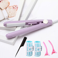 Bedabenc卷发棒迷小型功率熨板直发卷发两用刘海迷你便携式直板女小型夹板 紫色卷筒三件套