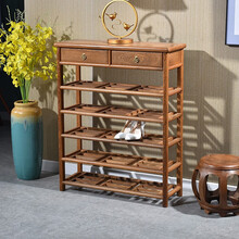 寻古红木家具非洲鸡翅木（学名：非洲崖豆木）实木鞋架带抽屉新中式入户门鞋柜鞋子多层收纳架玄关置物架Q 鞋架：长88*宽32*高108cm