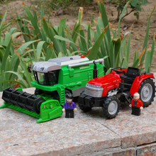 工程汽车模型合金拖拉机模型农场收割机械仿真男孩儿童礼品农用玩具车 拖拉机（彩立信）+收割机（两只装）