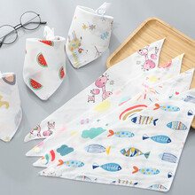 贝棒 婴儿口水巾纯棉三角巾新生儿宝宝围嘴吸水围兜饭兜按扣纱布防吐奶 3条装-图案随机（4层纱布）